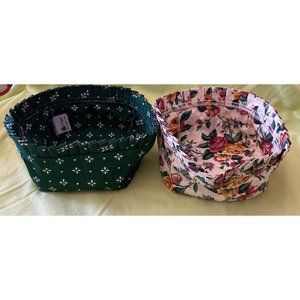 Pair Of Longaberger Small‎ Basket Liners EUC  100% Cotton Green And Flowered